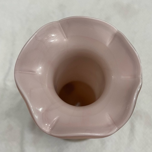 EUC VTG DALIAN GLASS CO. SNOWFLAKES BRAND MAUVE FOOTED VASE WITH BLUE GOLD BROWN - Picture 5 of 8